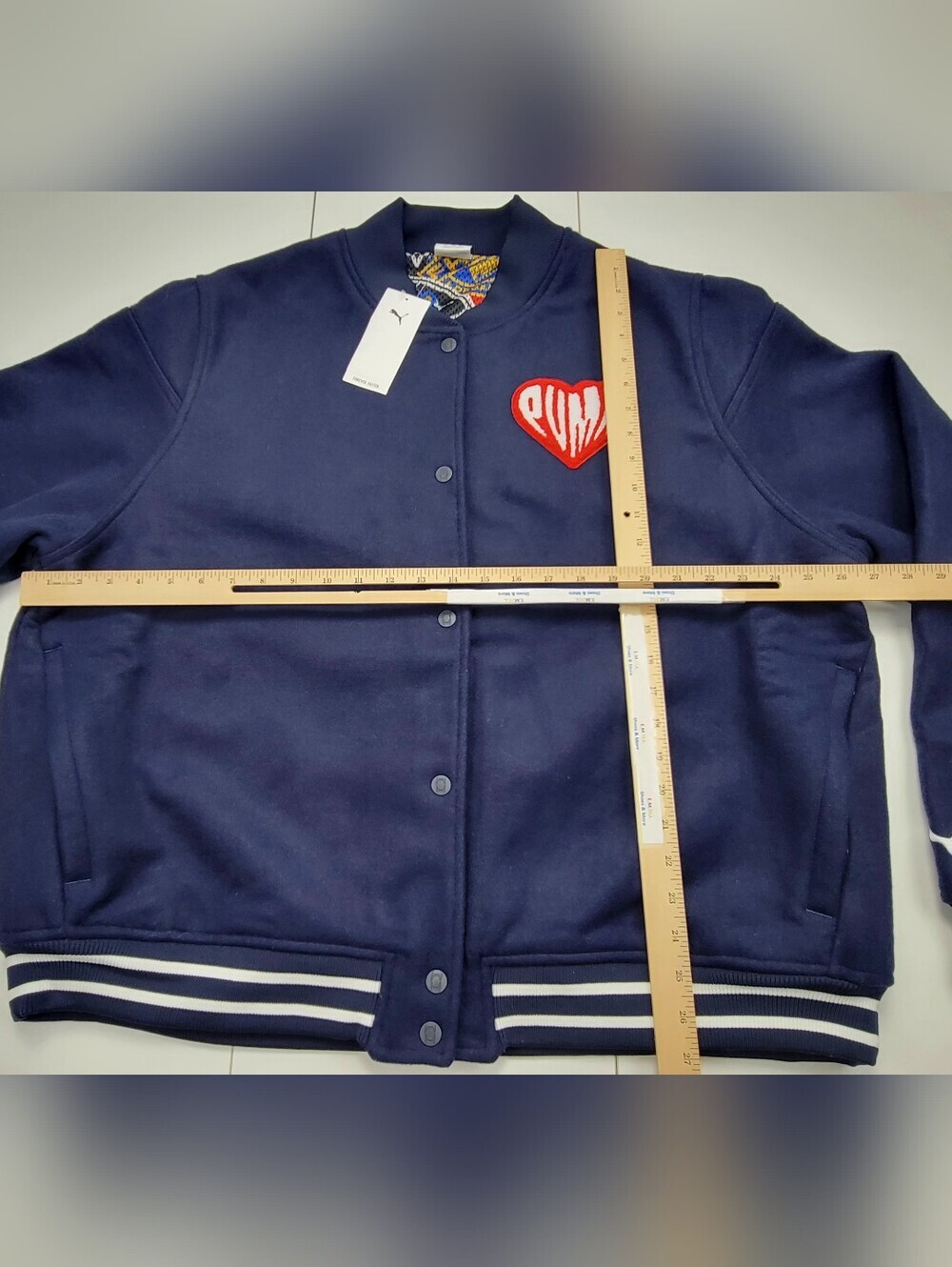 PUMA Sticker Pack Basketball Varsity Jacket Men's Size XXL Navy Blue $200 NEW - Picture 10 of 12